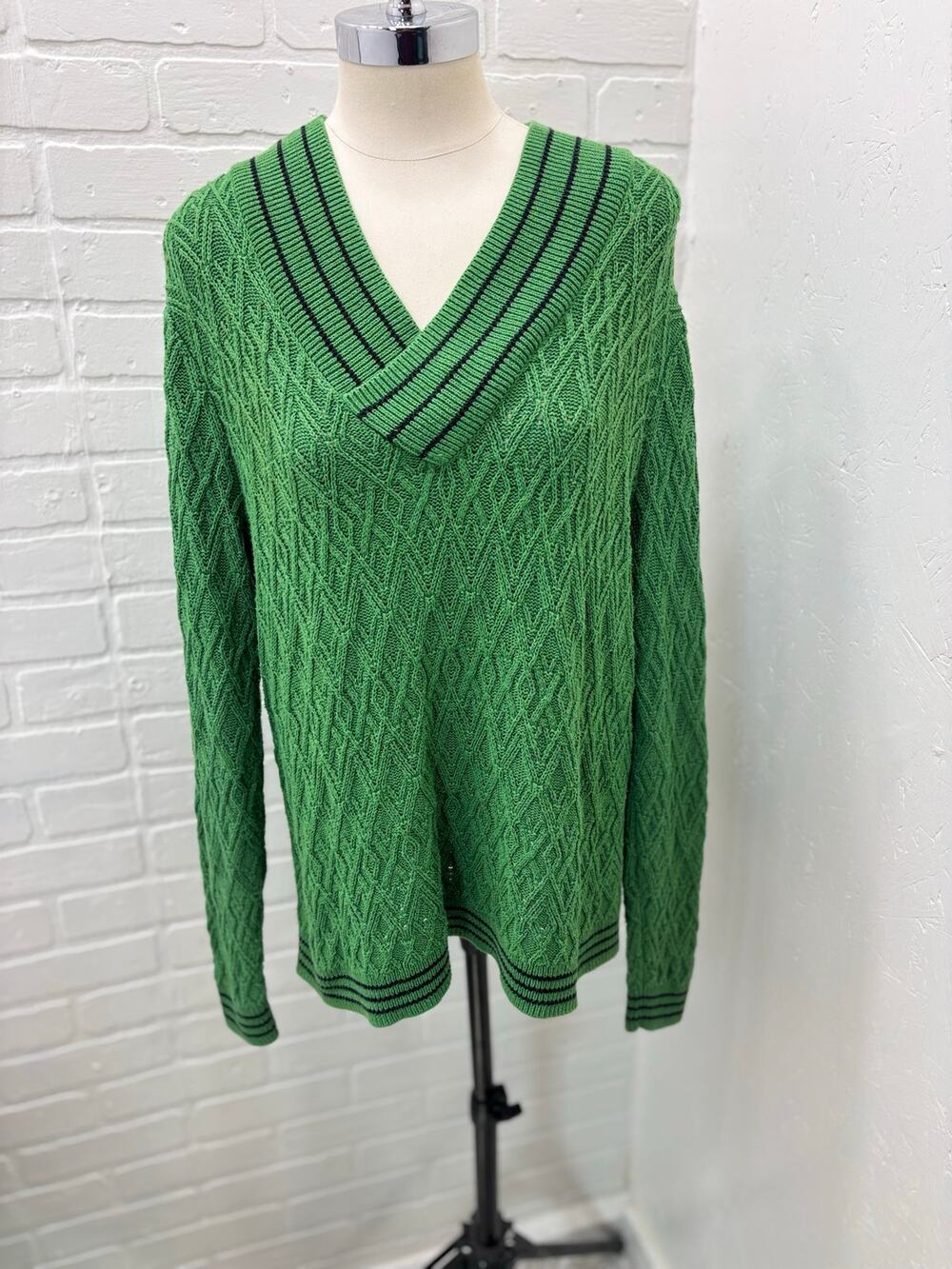 Cabi Lucky Day Woman's M Pullover Sweater Green Diamond Cable Knit C11